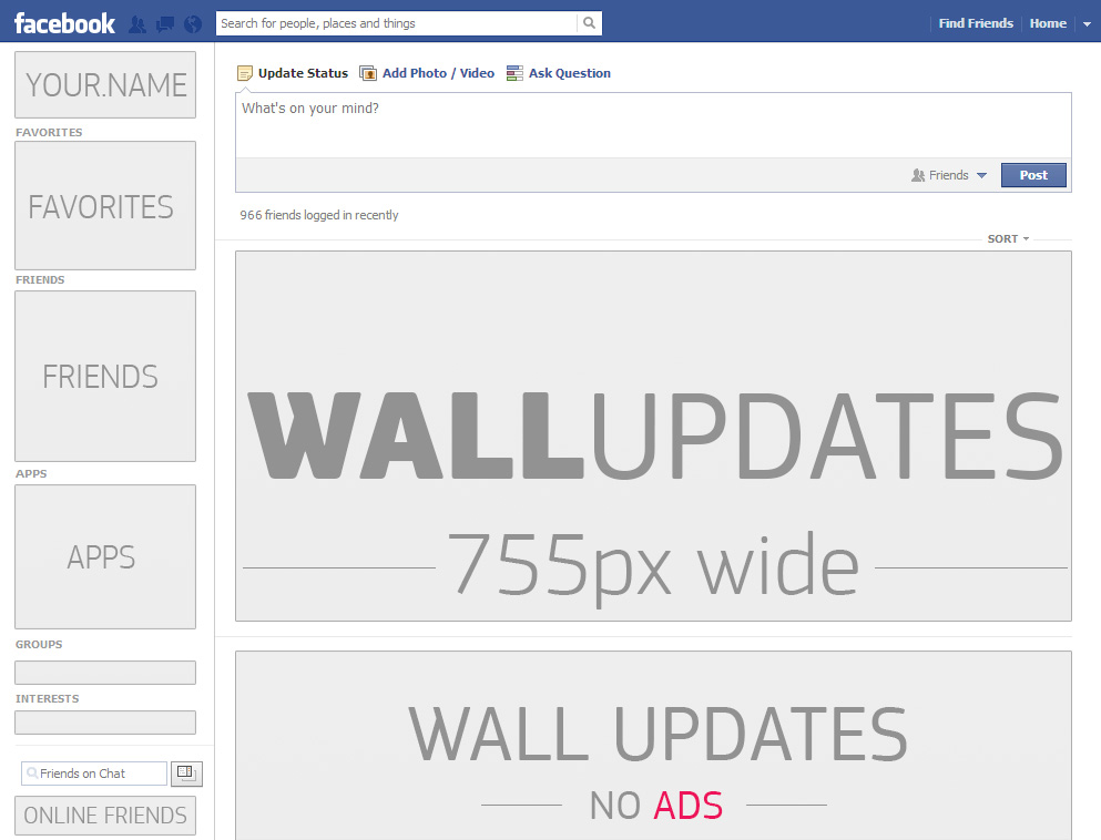 Wide Facebook Wall & No Ads