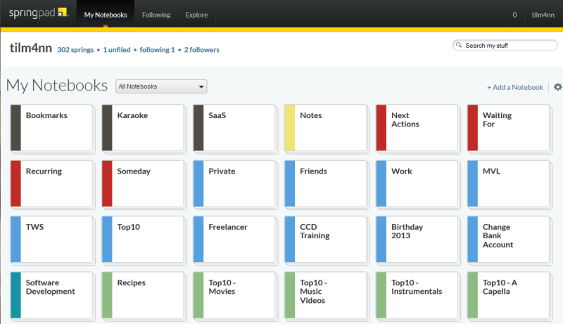 Springpad - Minimized 'My Notebooks'