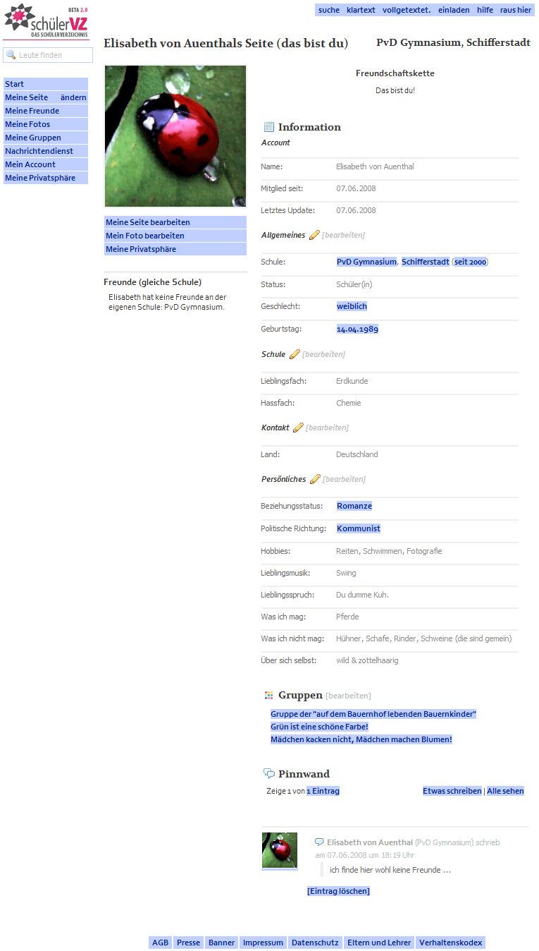einfaches Schüler VZ Re-Design in Blau BETA