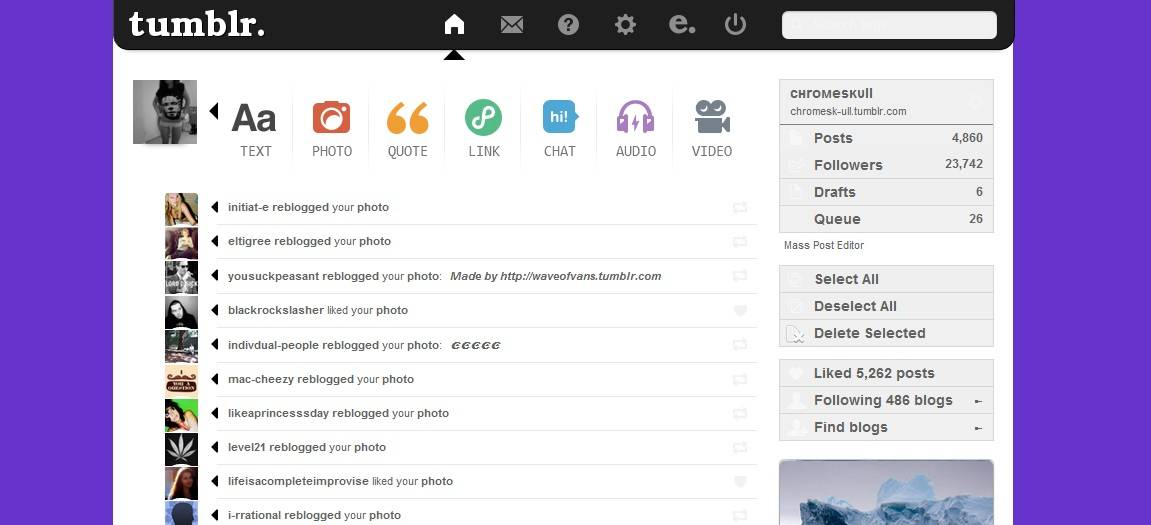 Purple Tumblr Dashboard