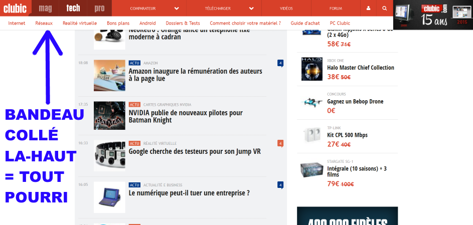 Clubic.com sans bandeau fixe