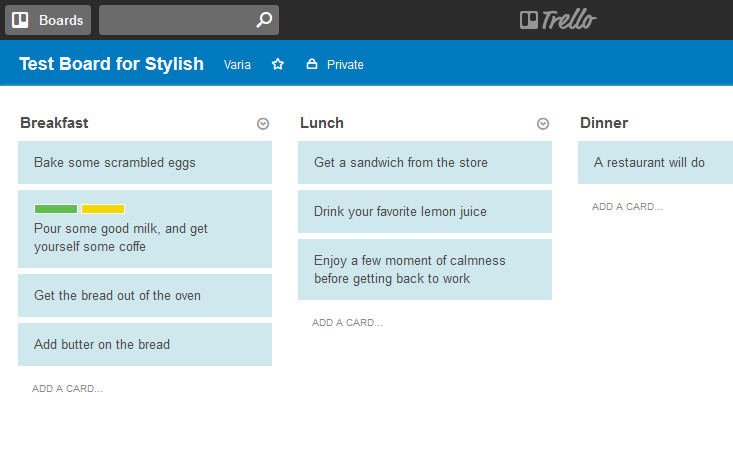 Trello theme: plain boxes