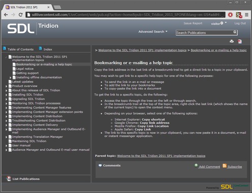SDL Live Content Documentation Portal Dark Grey
