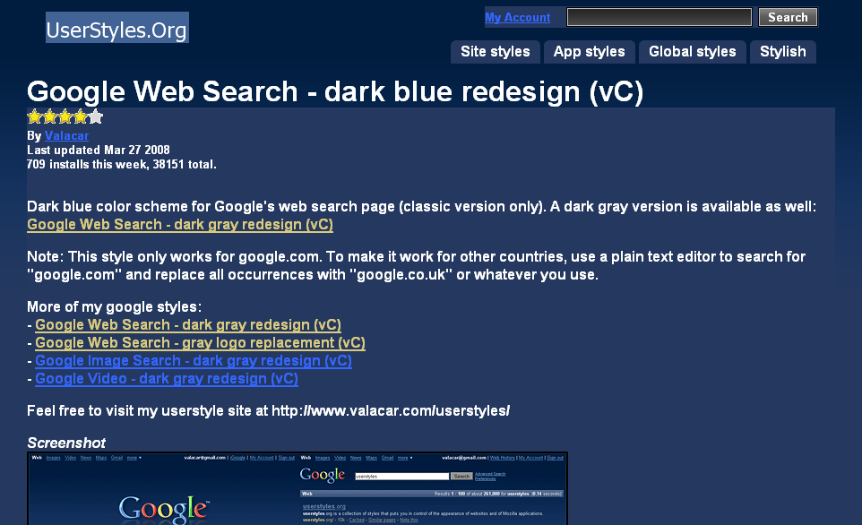 Userstyles.org - Dark blue redesign 20th June 08