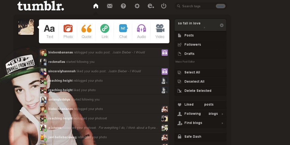 09* justin bieber theme dashboard tumblr