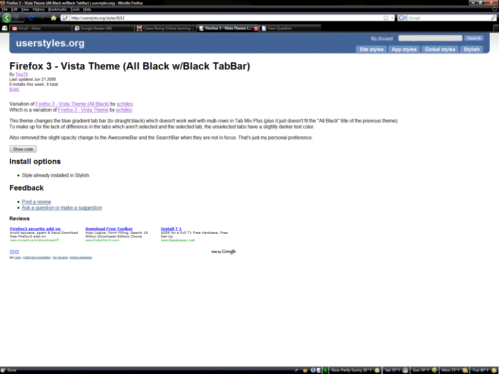 Firefox 3 - Vista Theme (All Black w/Black TabBar)