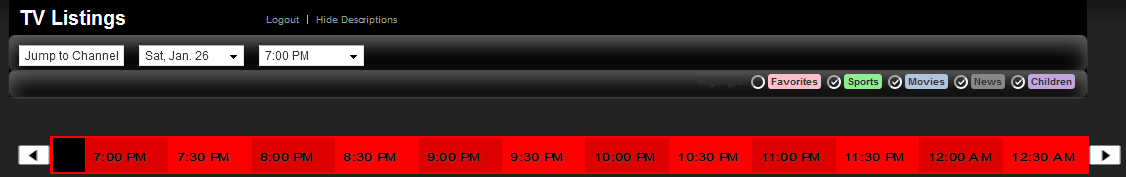Zap2it.com - Scrolling TimeBar + Wide + Coloring