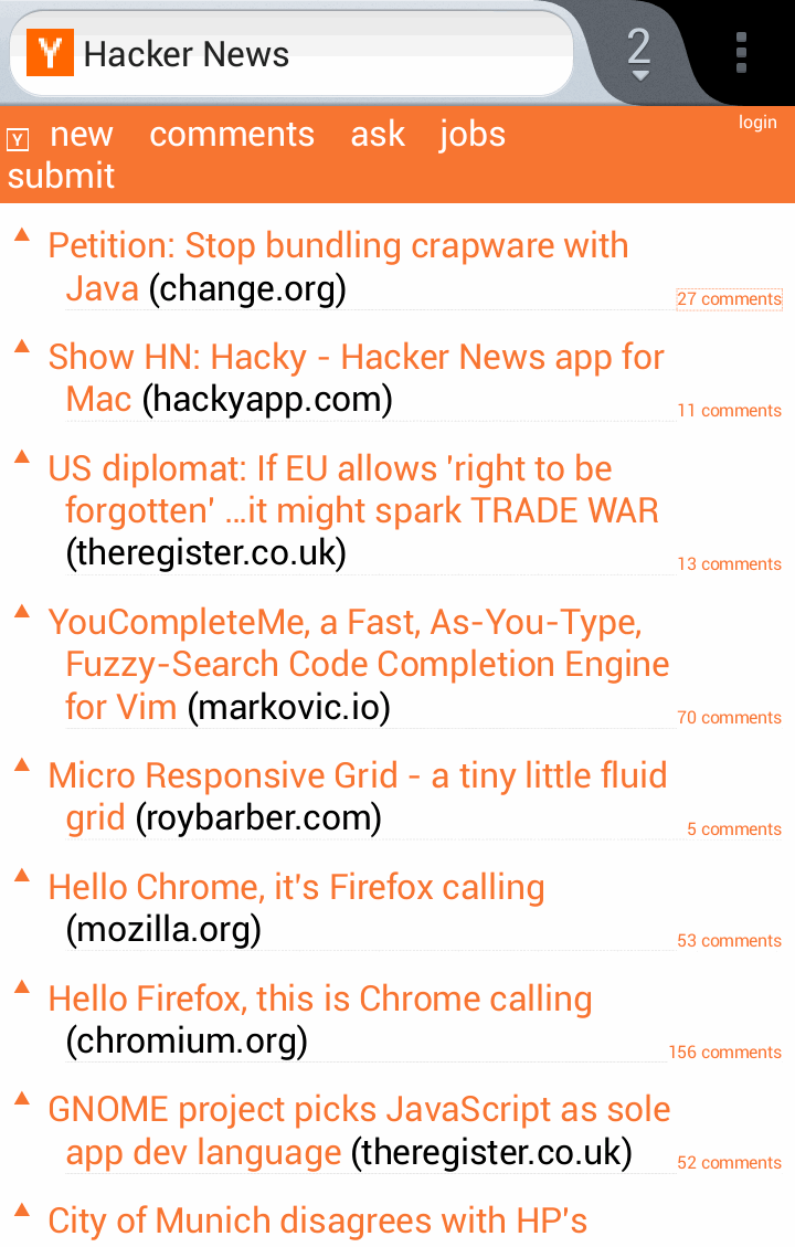 Hacker News - Responsive for Firefox Mobile