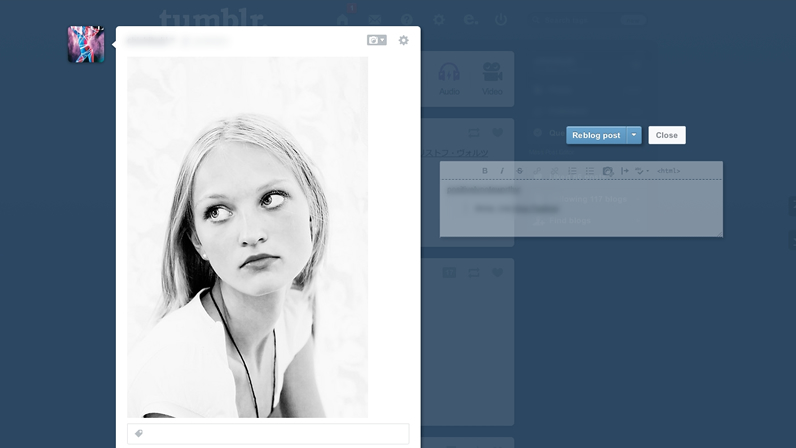 わたしのtumblrでreblogが横にどーん