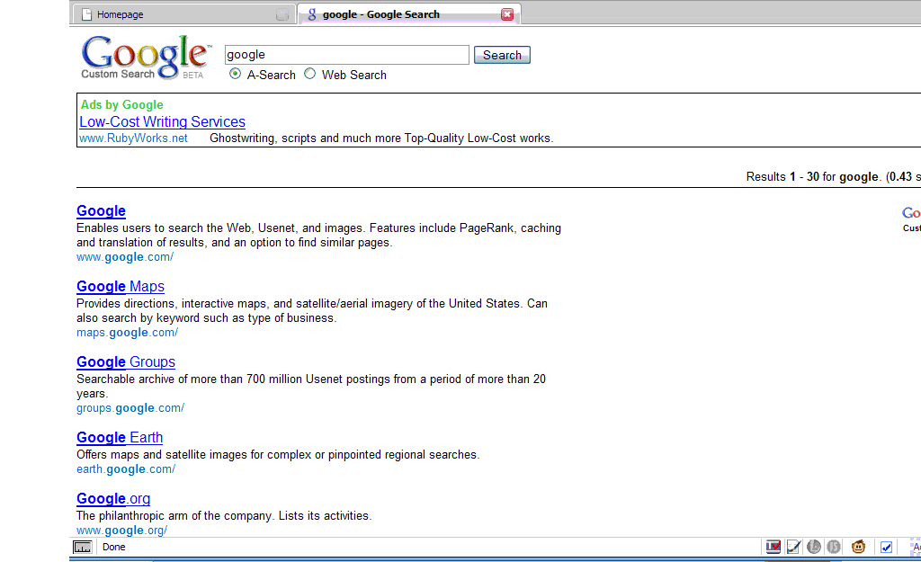 Blue Links for  Custom Google Searches
