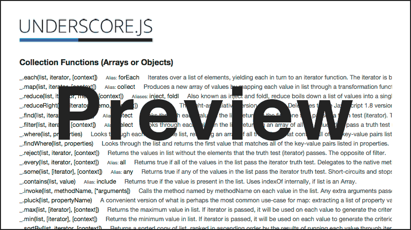 Underscore.js Print Cheatsheet