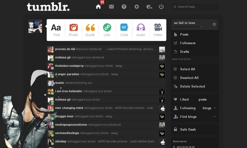 24* justin bieber theme dashboard tumblr