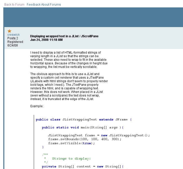 Sun's Java Forums -- improves readability