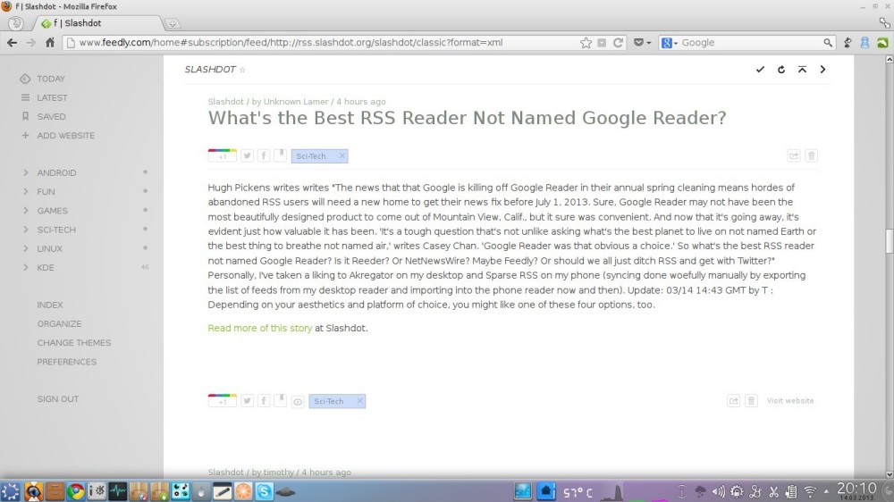 Feedly Wide and Clean -> Like Google Reader