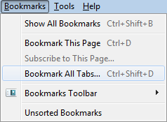 Firefox: show Bookmark All Tabs in bookmarks menu