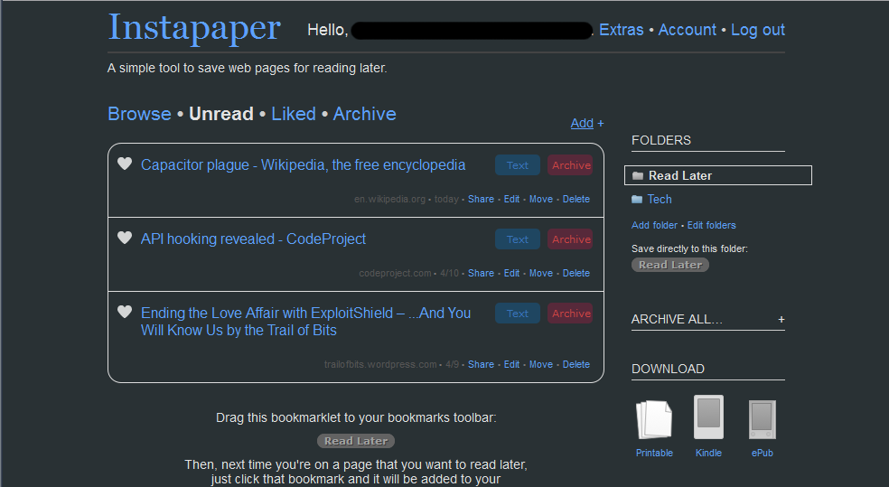 Instapaper dark