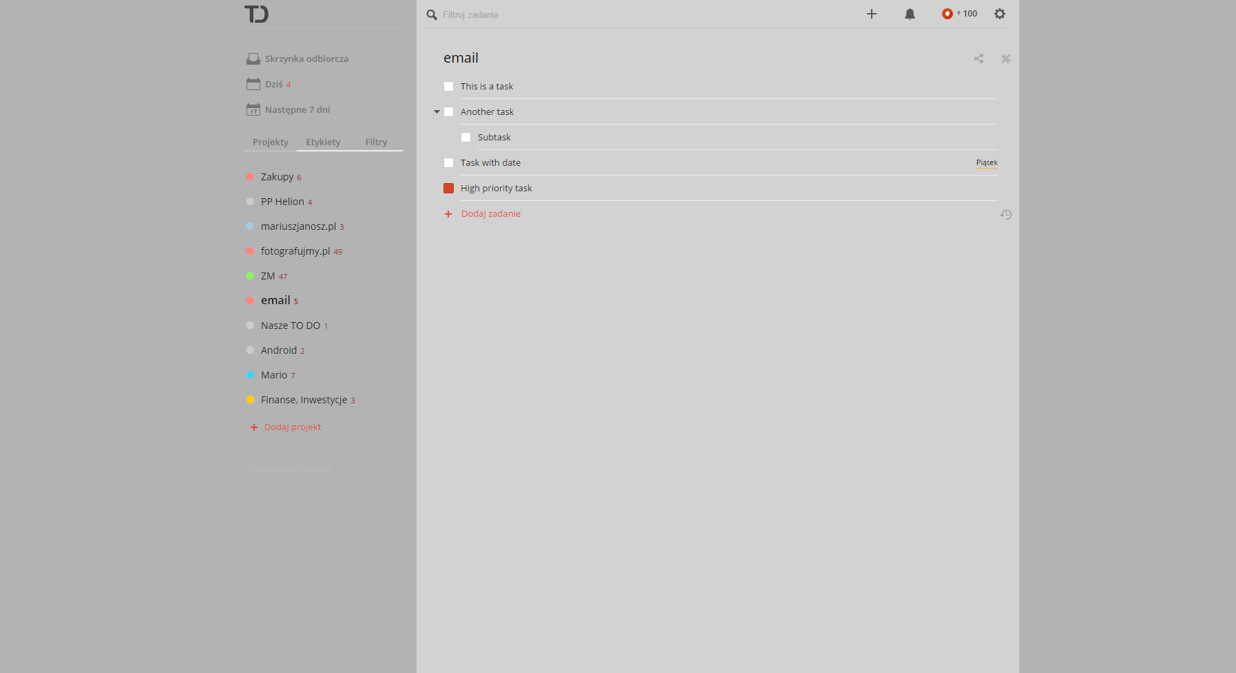 Todoist - gray theme