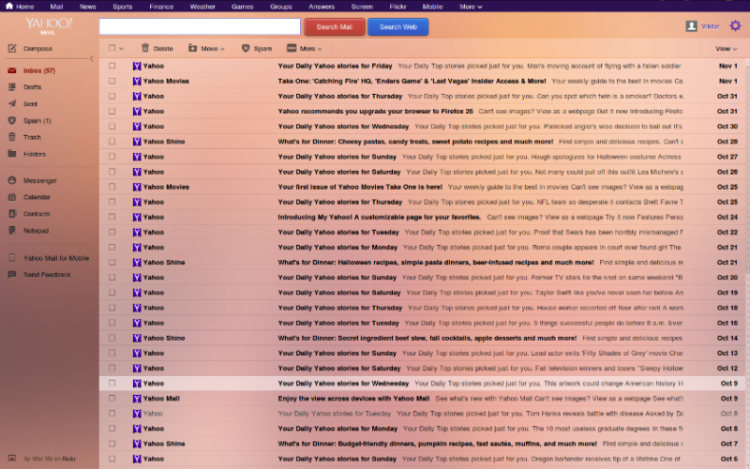 Yahoo Mail Wide Messages List