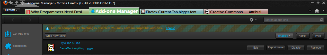 Firefox Current Tab bigger font size