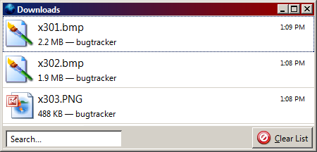 Downloads List - Search on Left Clear on Right