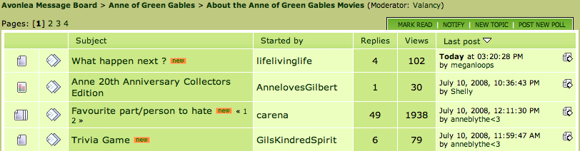 Avonlea Message Board Fix