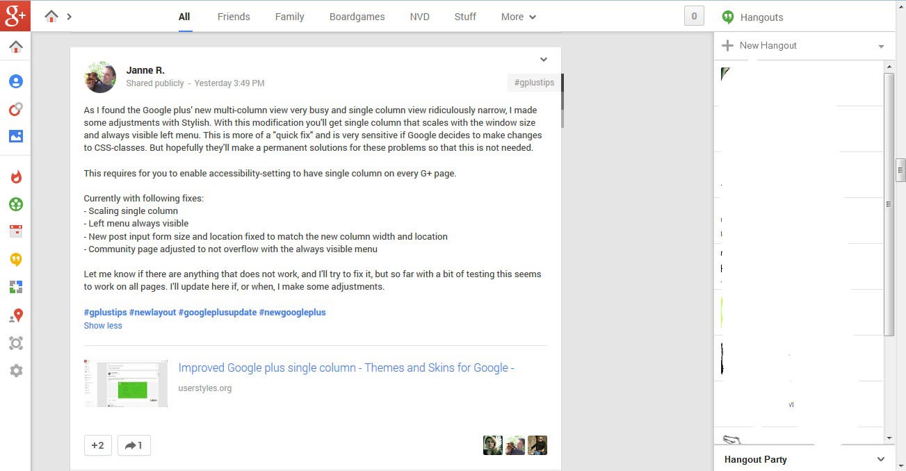 Improved Google plus single column