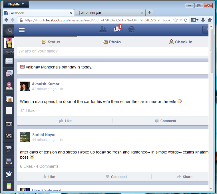 Facebook Touch site optimized for PC