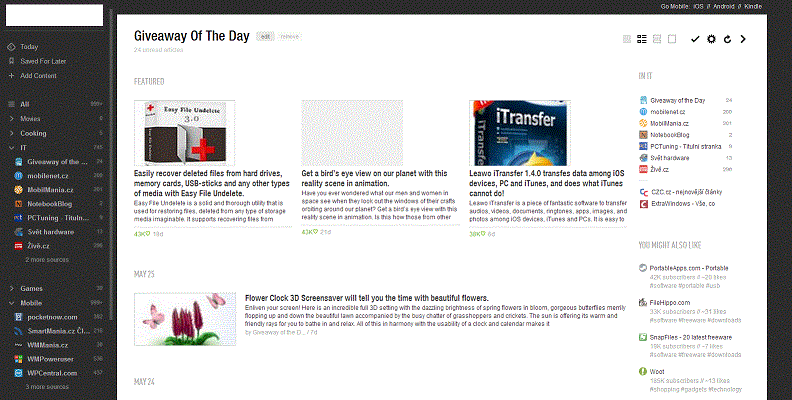 Feedly wide with sidebar