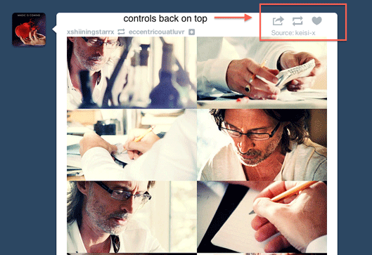 Tumblr Dashboard fix controls back to top