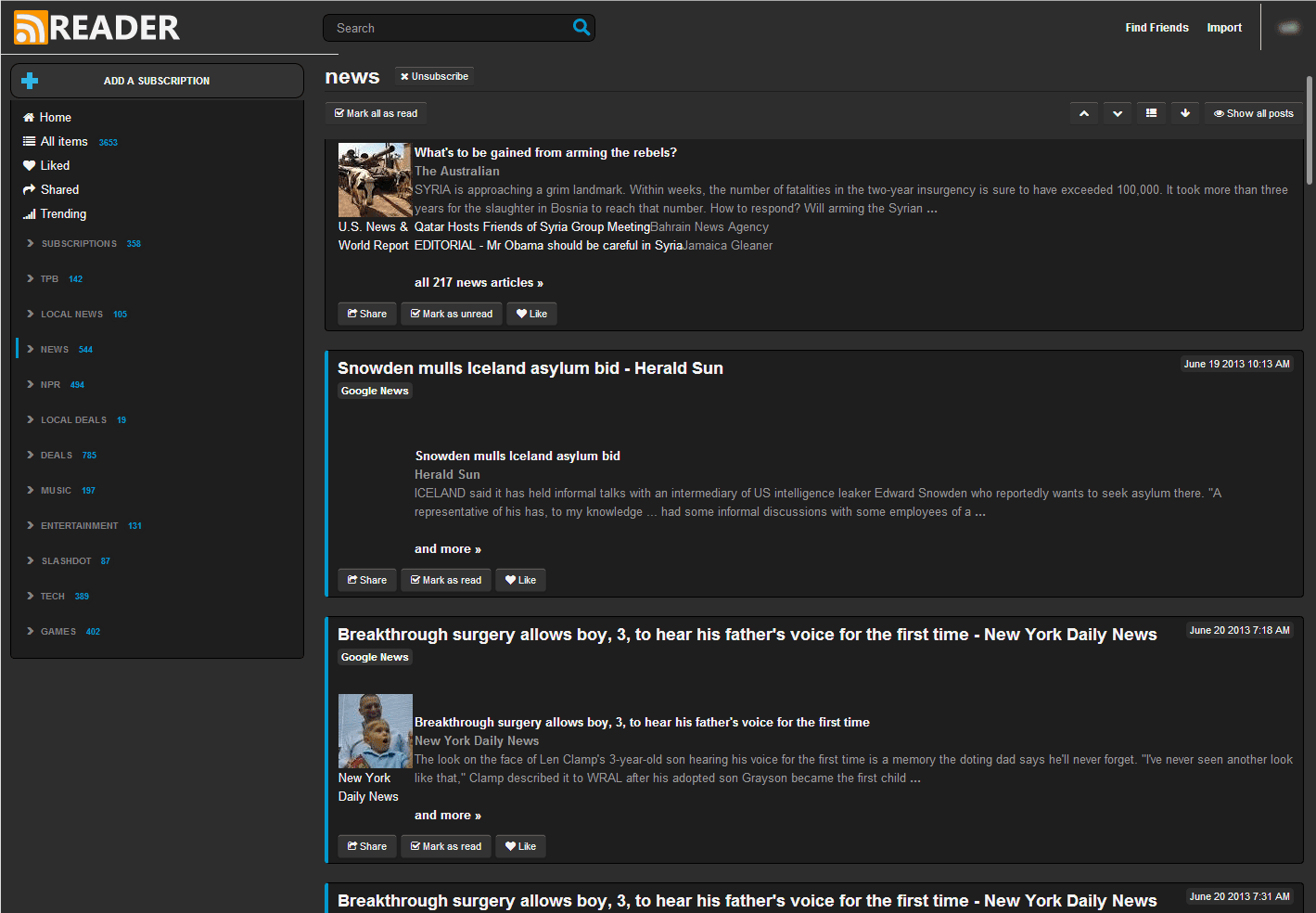The Old Reader (theoldreader.com) (Dark and Blue)