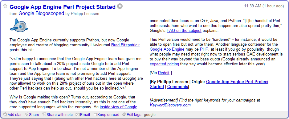 Google Reader - Multi-Column