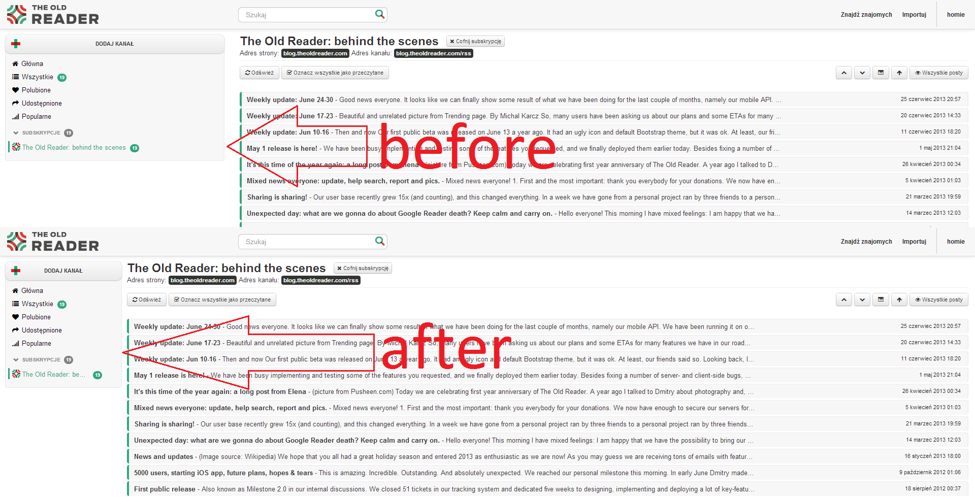 The Old Reader Sidebar Custom Width