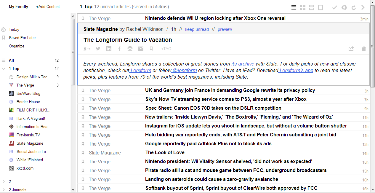 Feedly: High contrast Google Reader clone