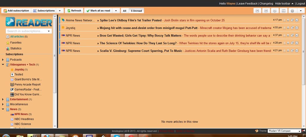 InoReader by Lerkero: Beige and Black