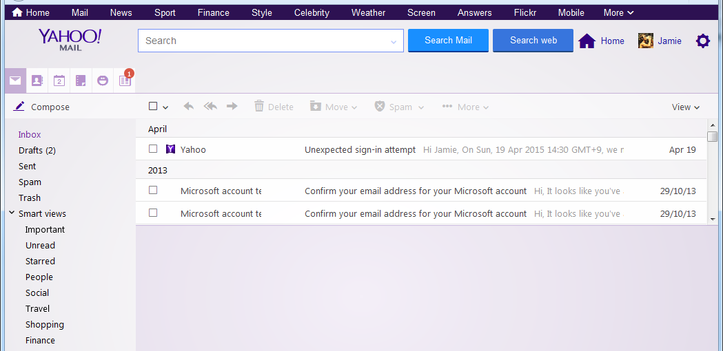 Yahoo Mail - No blank space on right.