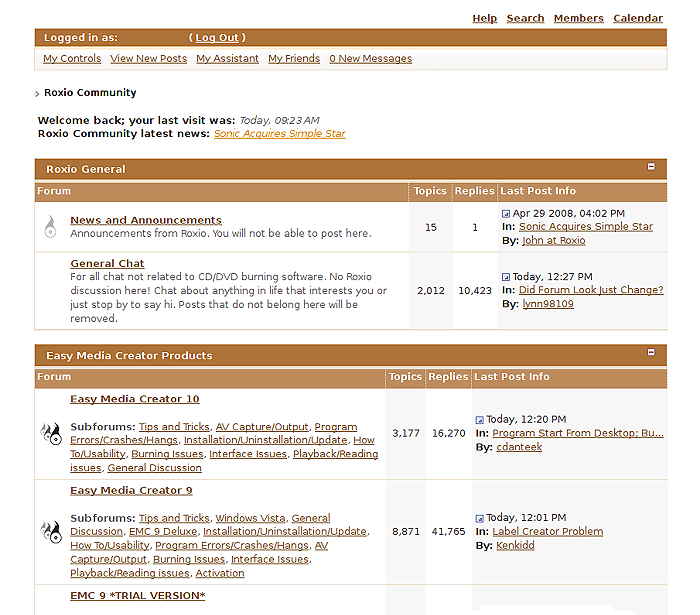 Roxio forums - new color theme