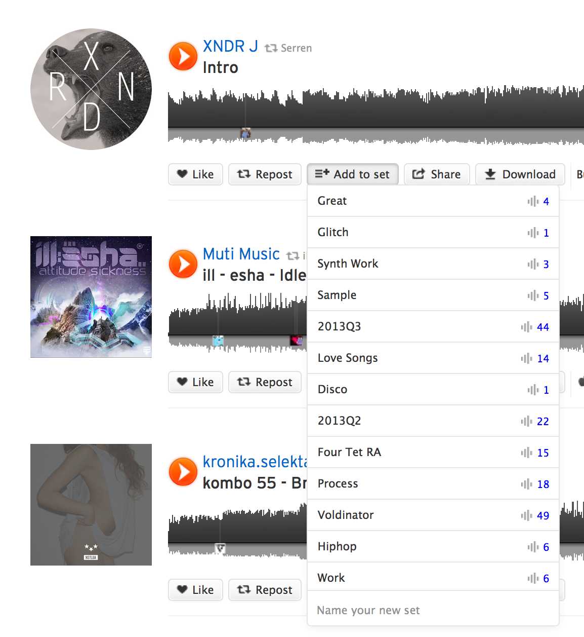 Large Soundcloud dropdown list