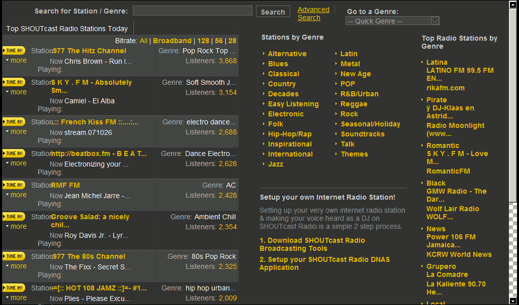 shoutcast.com - clean dark grey redesign redesign