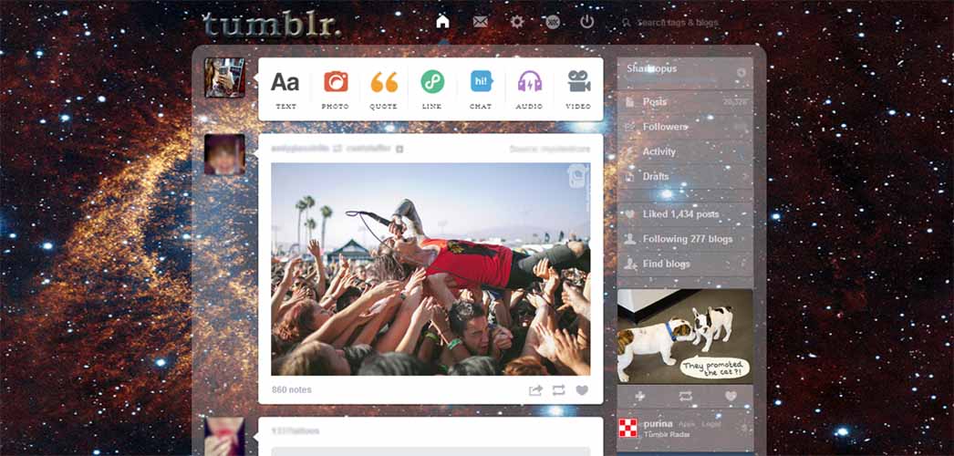Nebula Tumblr Dashboard Theme