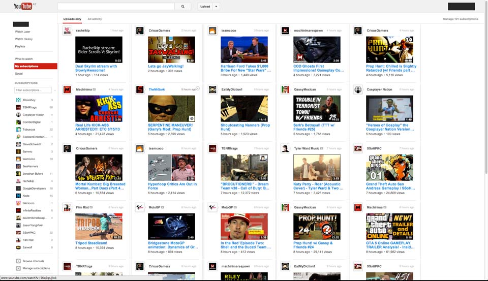 Youtube Subscriptions Grid Layout
