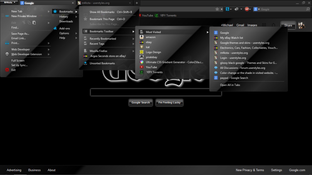 firefox glossy black menus