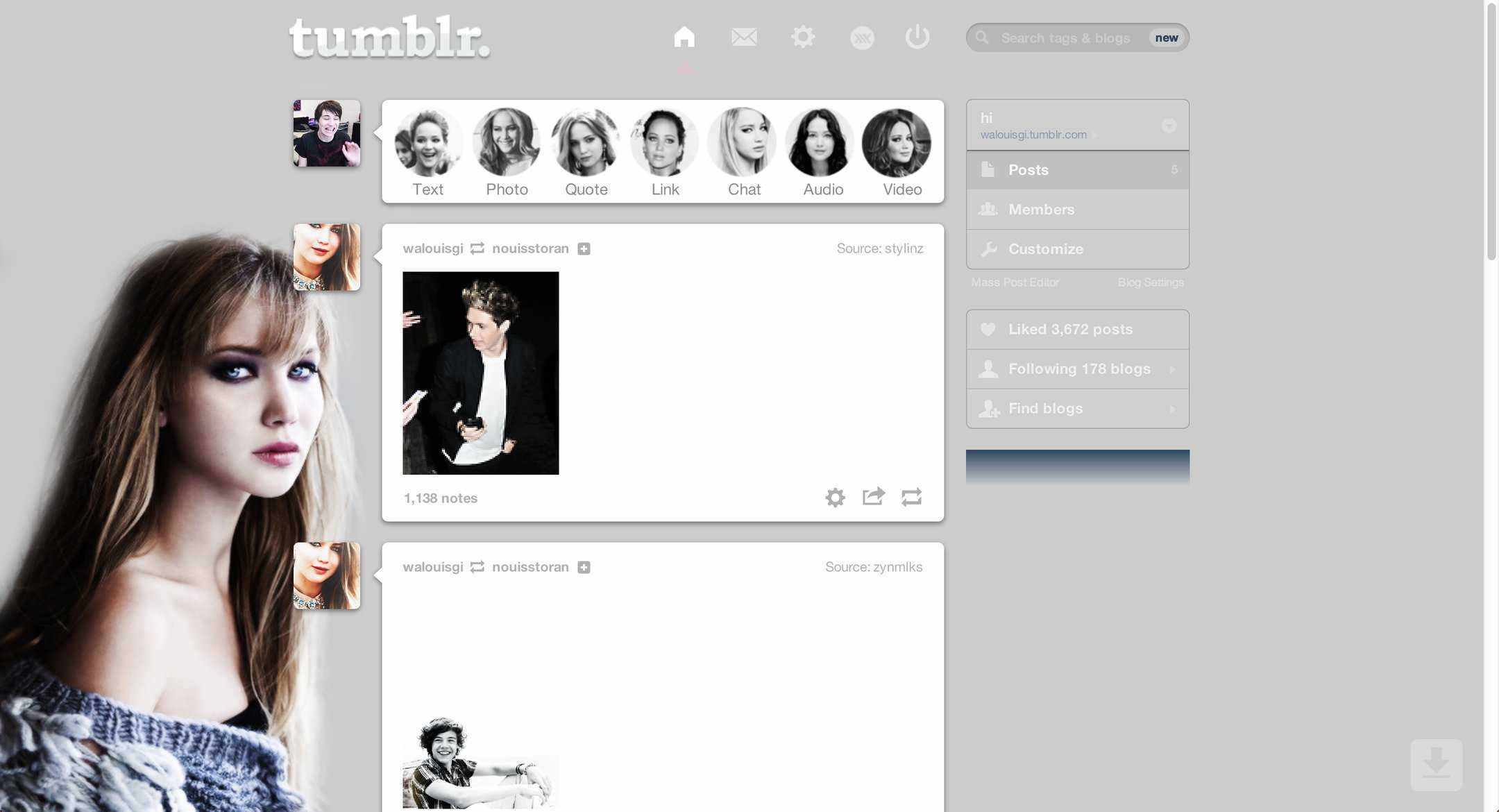 Jennifer Lawrence Tumblr Dashboard | sweetenouis