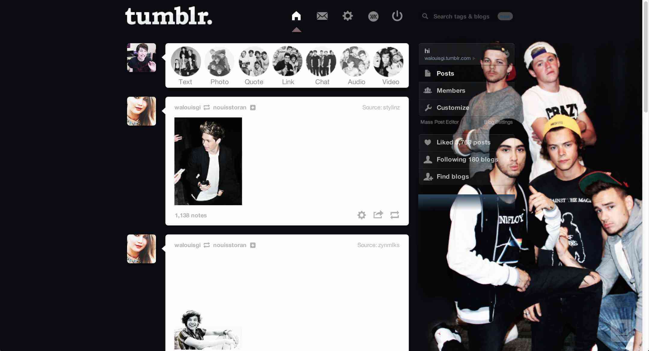 One Direction Tumblr Dashboard Theme | sweetenouis