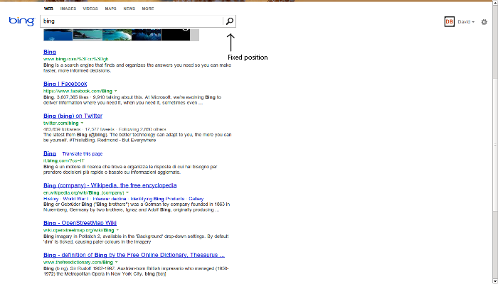Fixed Search bar/account (top part) for Bing