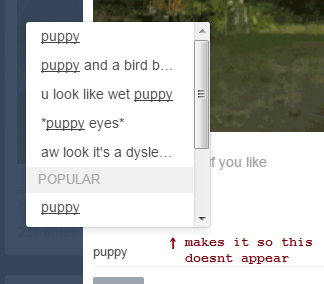 Tumblr - hide popular tags suggestion popover