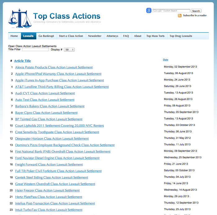 Open Class Action Lawsuits
