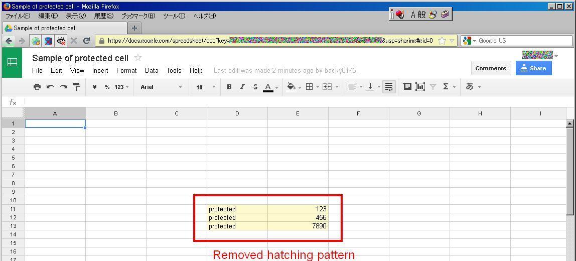 Remove protected cell hatching pattern