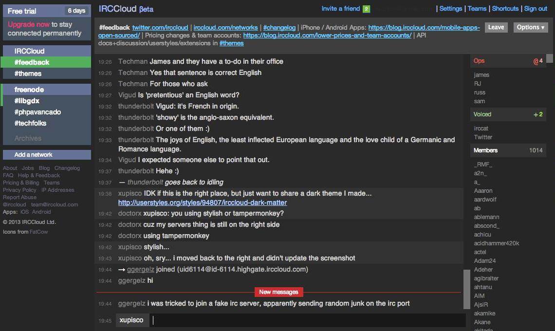 IRCCloud left server bar