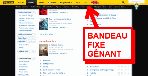 allocine.fr sans bandeau fixe