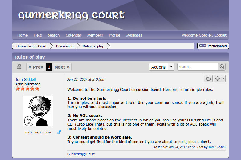 Gunnerkrigg Court forum tweaks and theme mod 1.3.8